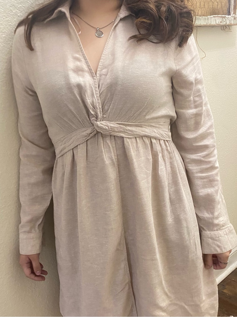 Joie Women’s Beige Linen Blend Shirt Dress S Collared Long Sleeve Pockets